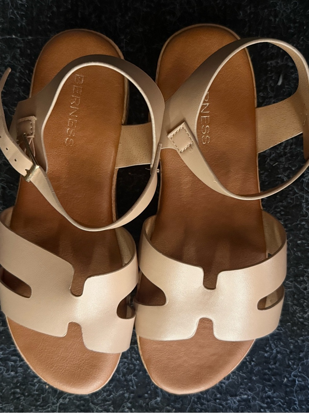 Beige Women's Leather Ankle-Strap Slide Sandals